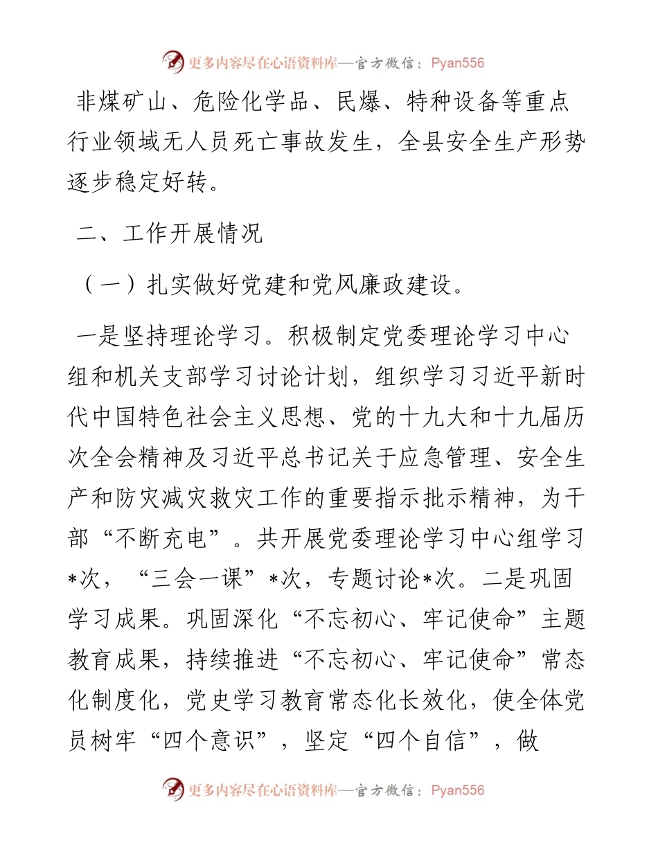 县应急管理局安全生产工作汇报材料.docx_第2页