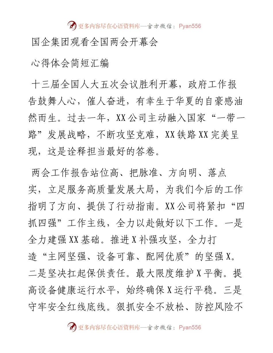 国企集团观看全国两会开幕会心得体会简短汇编.docx_第1页