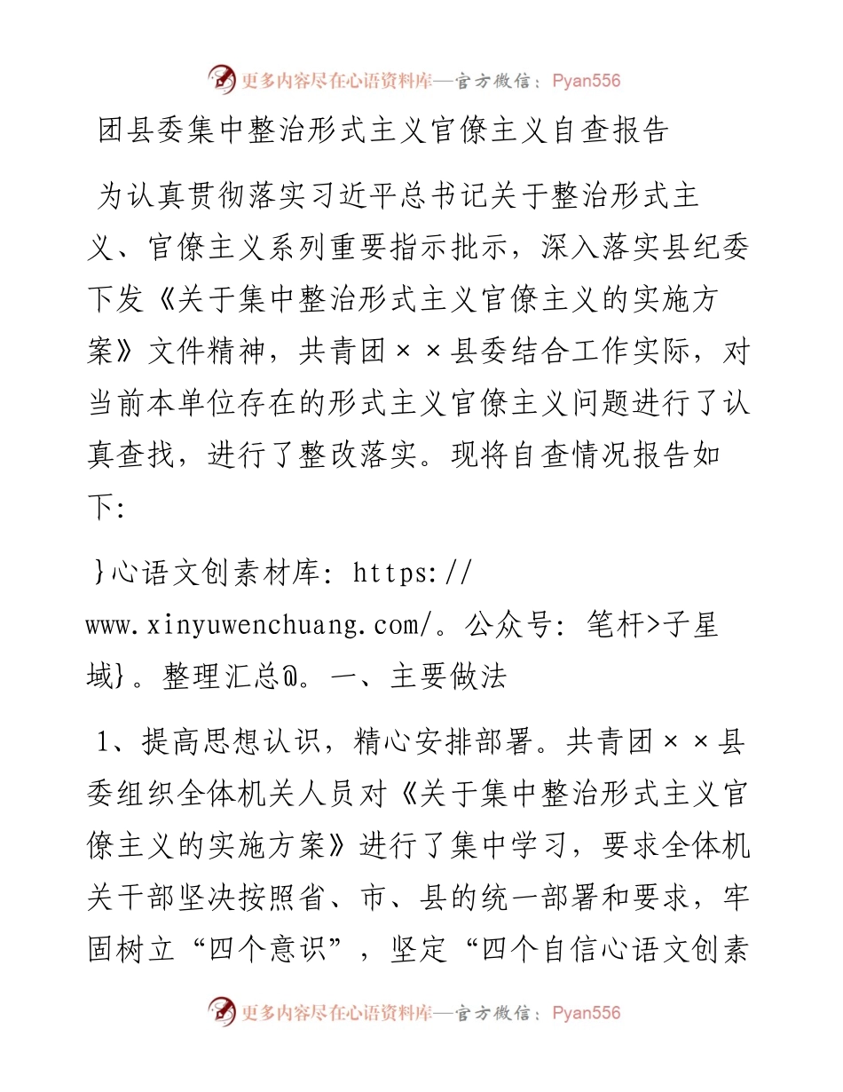 团县委集中整治形式主义官僚主义自查报告.docx_第1页