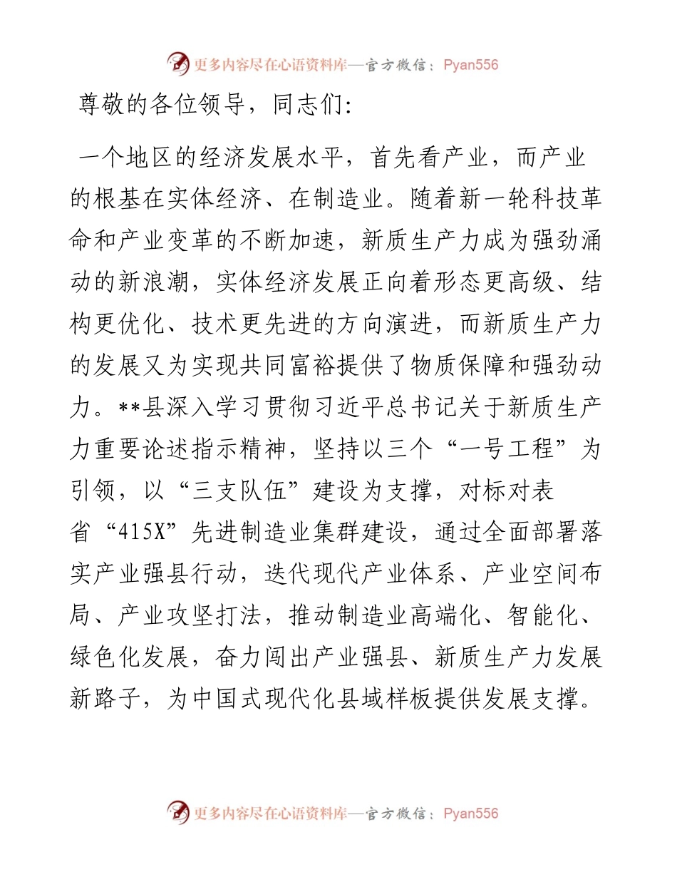在2024年全市“产业强市”暨新质生产力发展大会上的汇报发言.docx_第1页