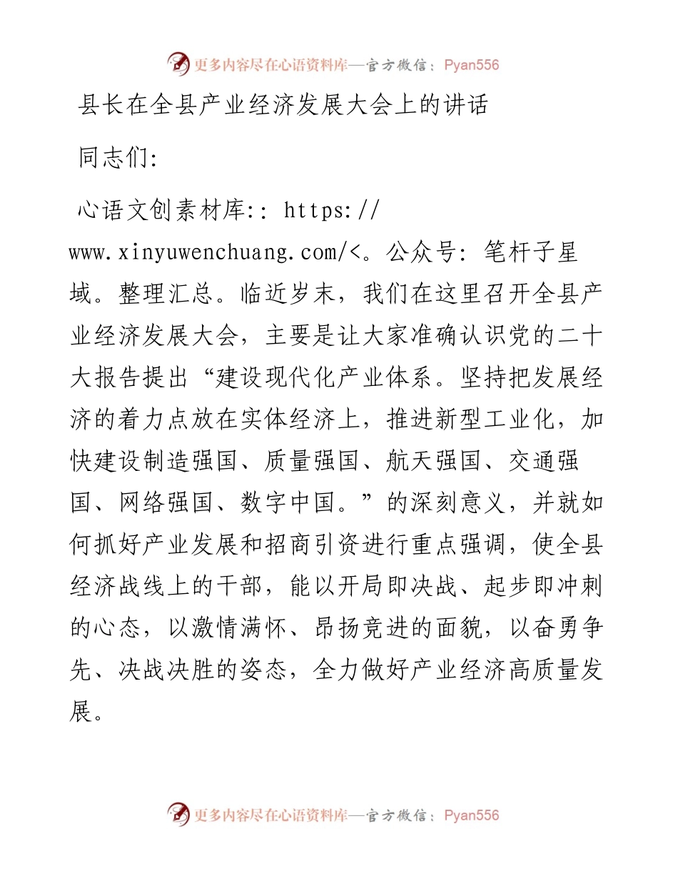 县长在全县产业经济发展大会上的讲话.docx_第1页