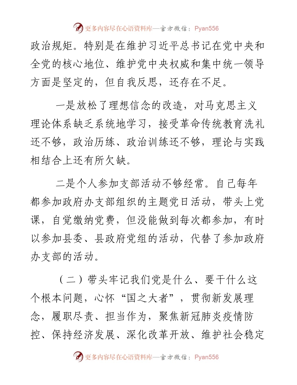 县长党史学习教育民主生活会对照检查材料.docx_第2页