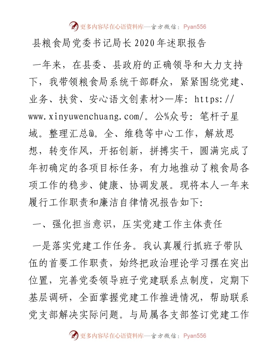 县粮食局党委书记局长述职报告.docx_第1页