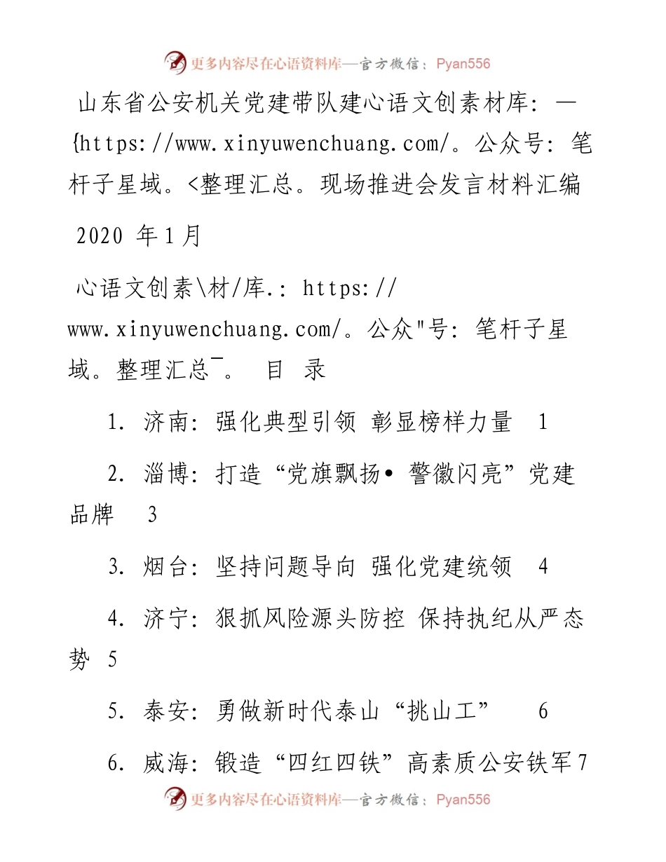 发言系列223（7篇）山东省公安机关党建带队建现场推进会发言材料汇编.docx_第1页