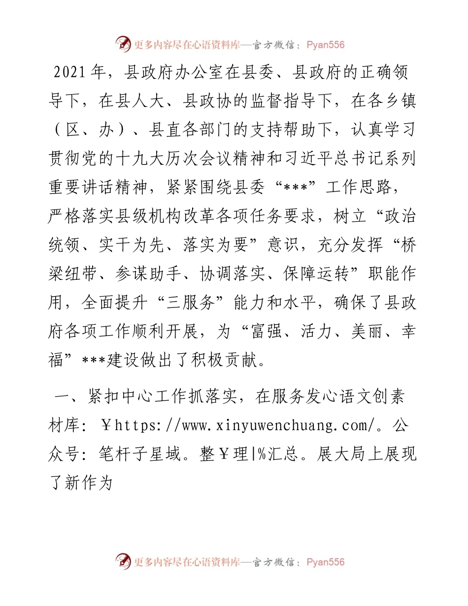 县政府办公室党组工作总结.docx_第1页