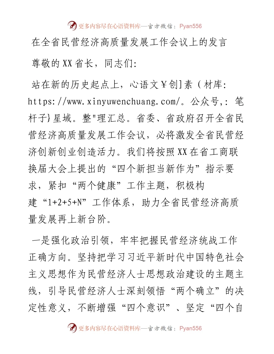 在全省民营经济高质量发展工作会议上的发言.docx_第1页