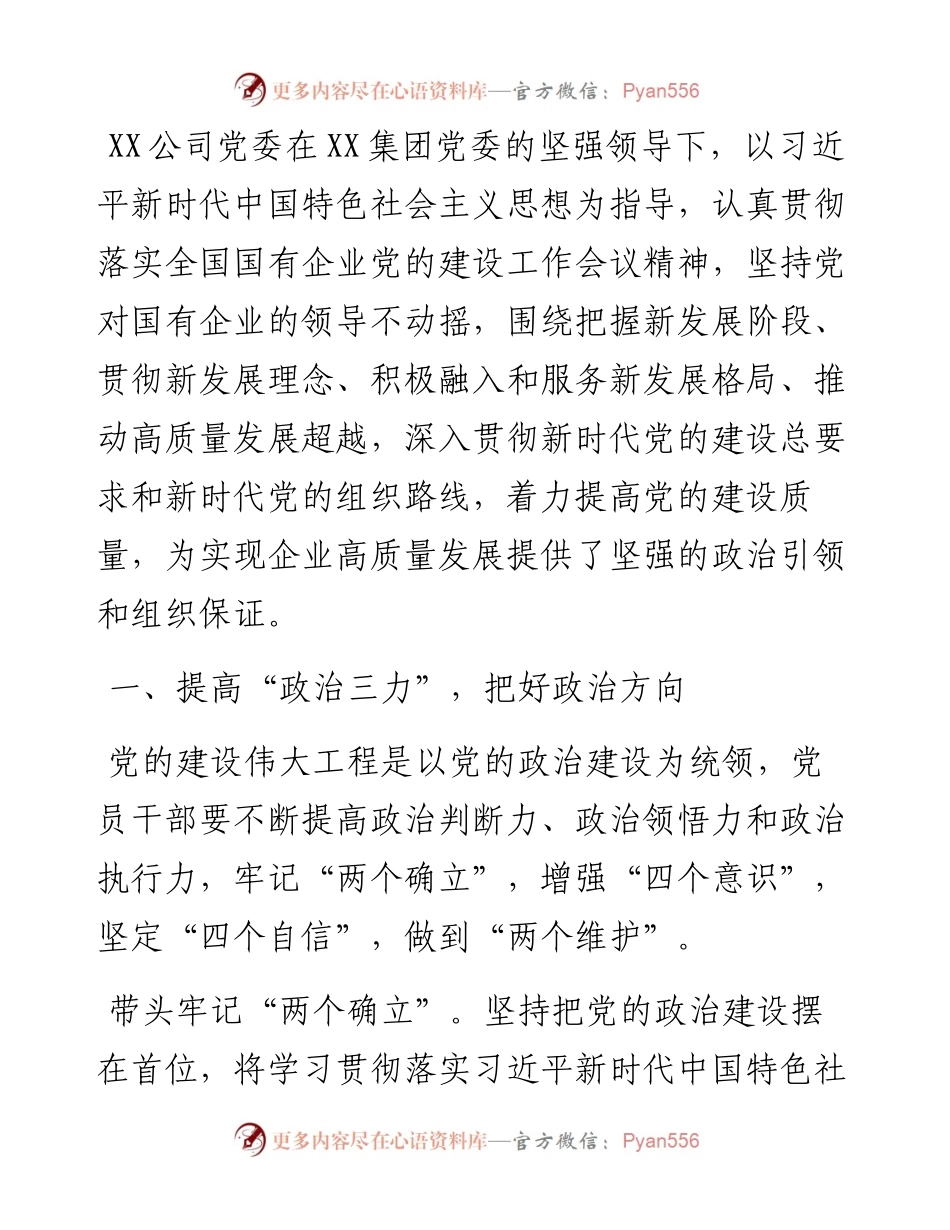 国企党建工作经验交流材料：党建领航企业发展新超越.docx_第1页