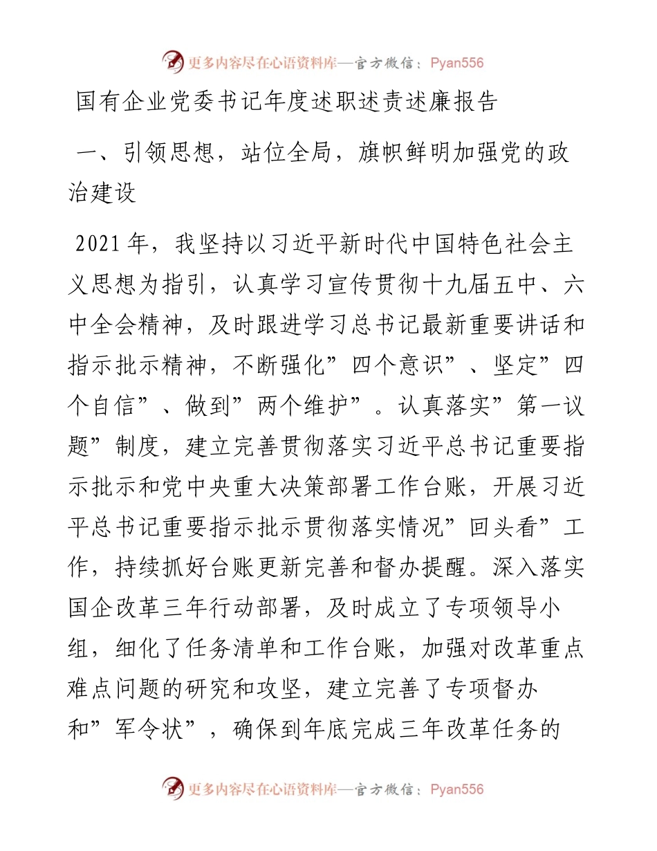 国有企业党委书记年度述职述责述廉报告范文国企集团公司.docx_第1页