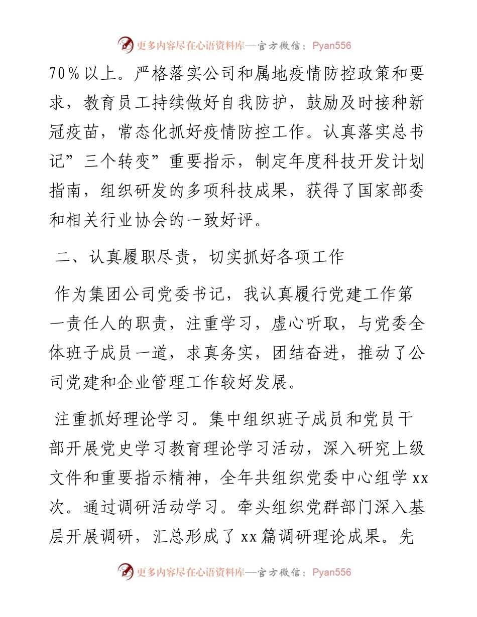 国有企业党委书记年度述职述责述廉报告范文国企集团公司.docx_第2页