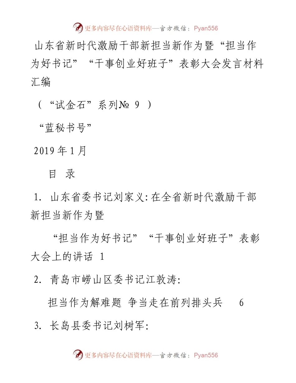 发言系列9（7篇）山东省新时代激励干部新担当新作为暨“担当作为好书记”“干事创业好班子”表彰大会发言材料汇编.docx_第1页