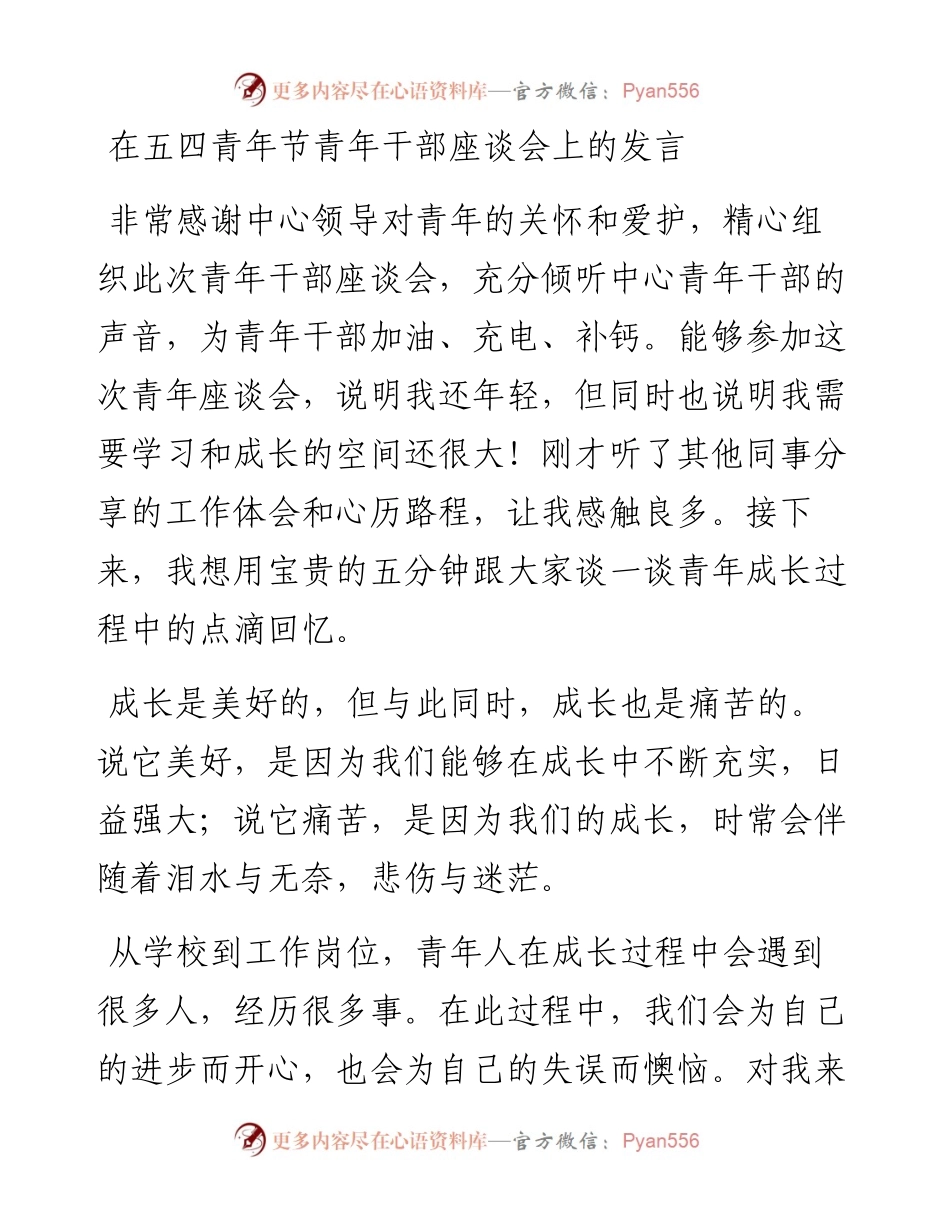 在五四青年节青年干部座谈会上的发言.docx_第1页