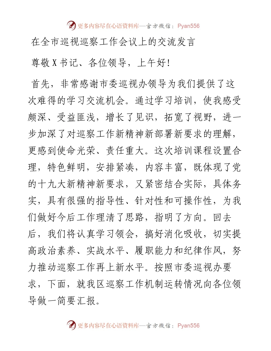 在全市巡视巡察工作会议上的交流发言.docx_第1页