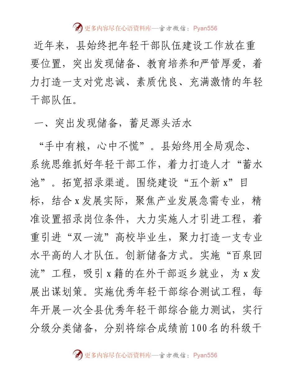 县委组织部部长在年轻干部队伍建设研讨会上的交流发言.docx_第1页