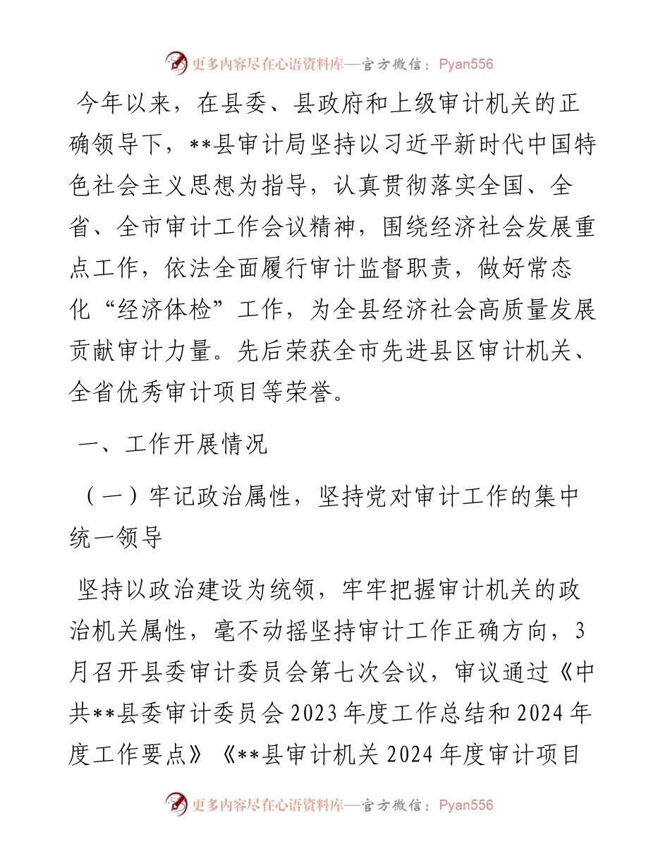 县审计局2024年度上半年工作总结.docx_第1页