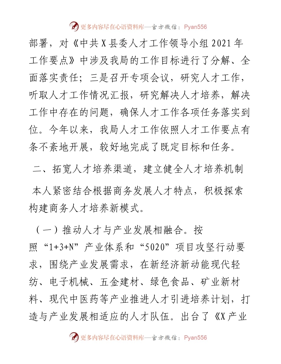 县Ｘ局党组书记、局长人才工作专项述职报告.docx_第2页