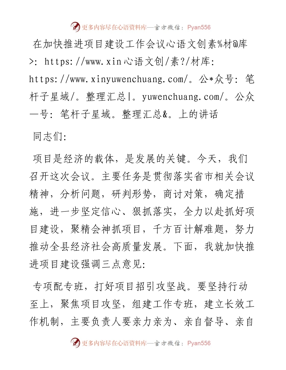 在加快推进项目建设工作会议上的讲话.docx_第1页