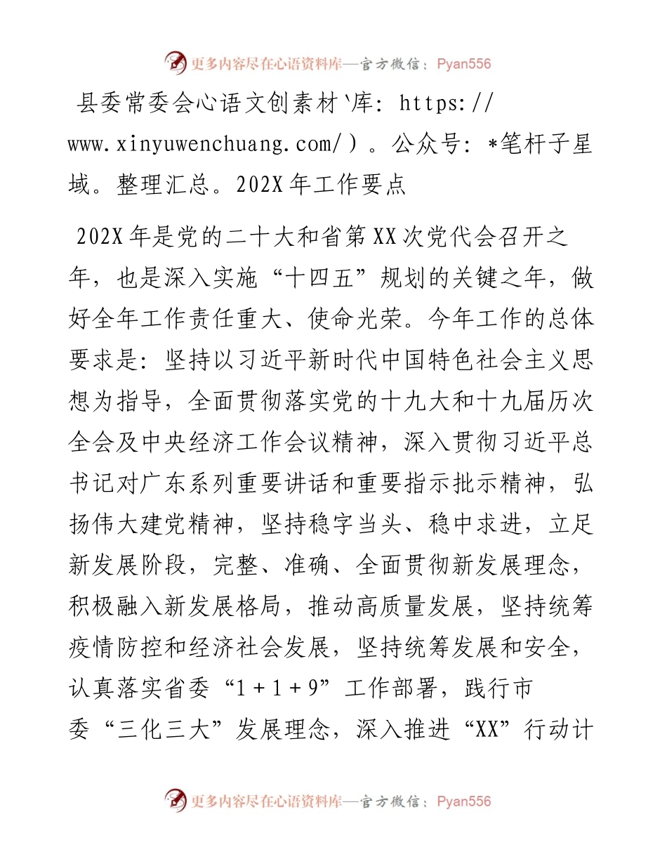 县委常委会202X年工作要点材料.docx_第1页