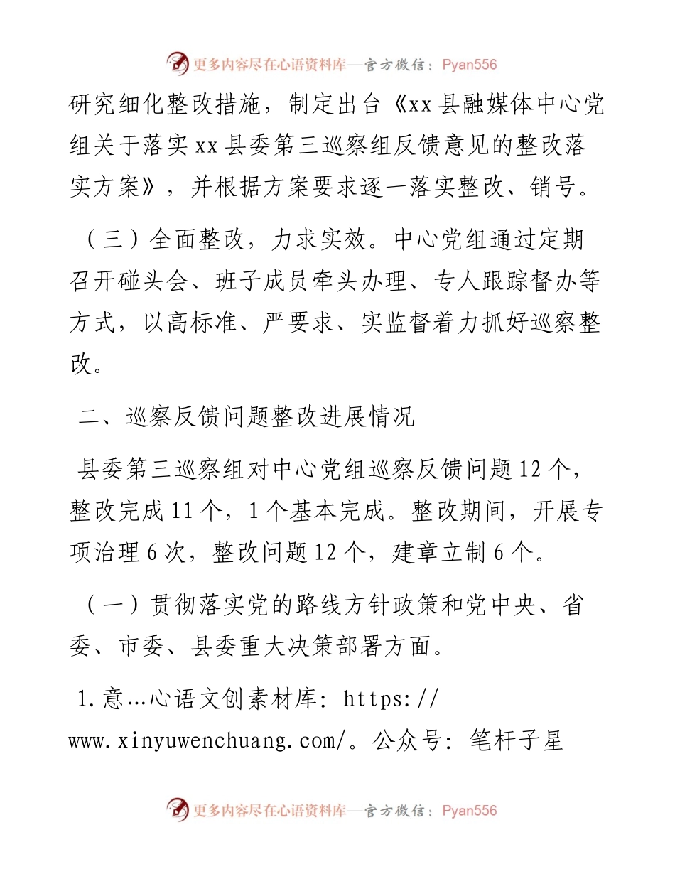 县融媒体中心党组关于巡察整改进展情况报告.docx_第2页