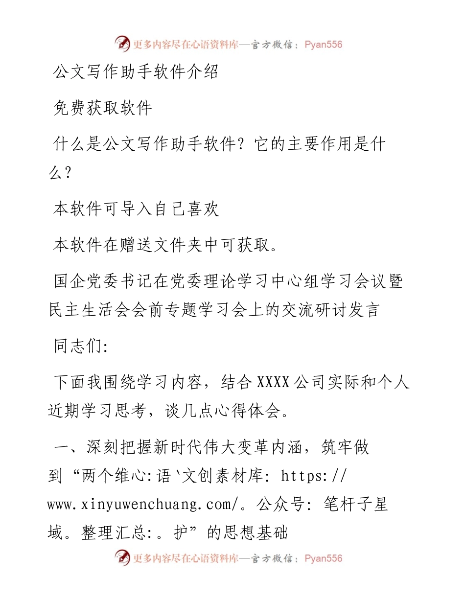 国企党委书记在党委理论学习中心组学习会议暨民主生活会会前专题学习会上的交流研讨发言.docx_第1页