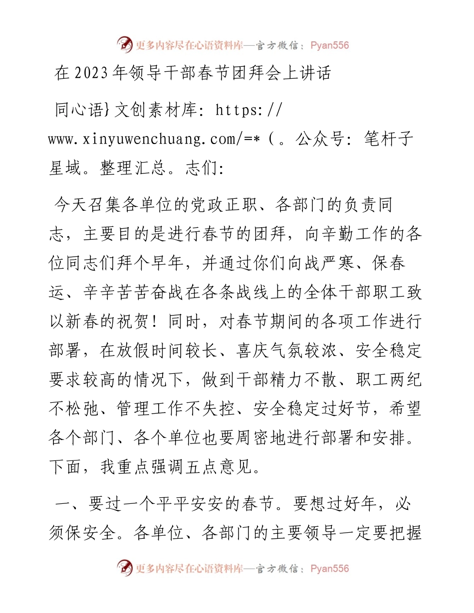 在2023年领导干部春节团拜会上讲话.docx_第1页
