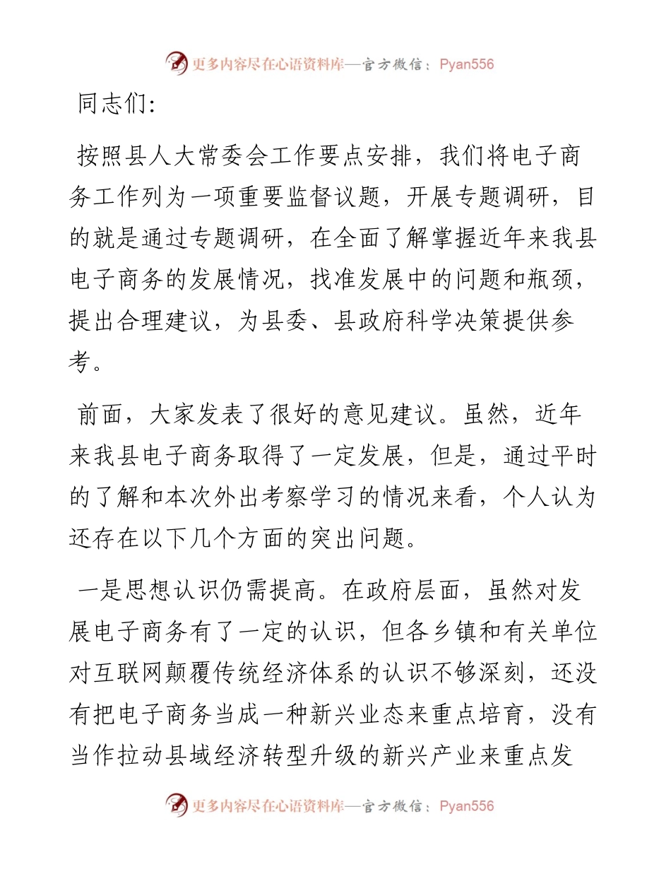 在全县电子商务调研座谈会上的讲话.docx_第1页