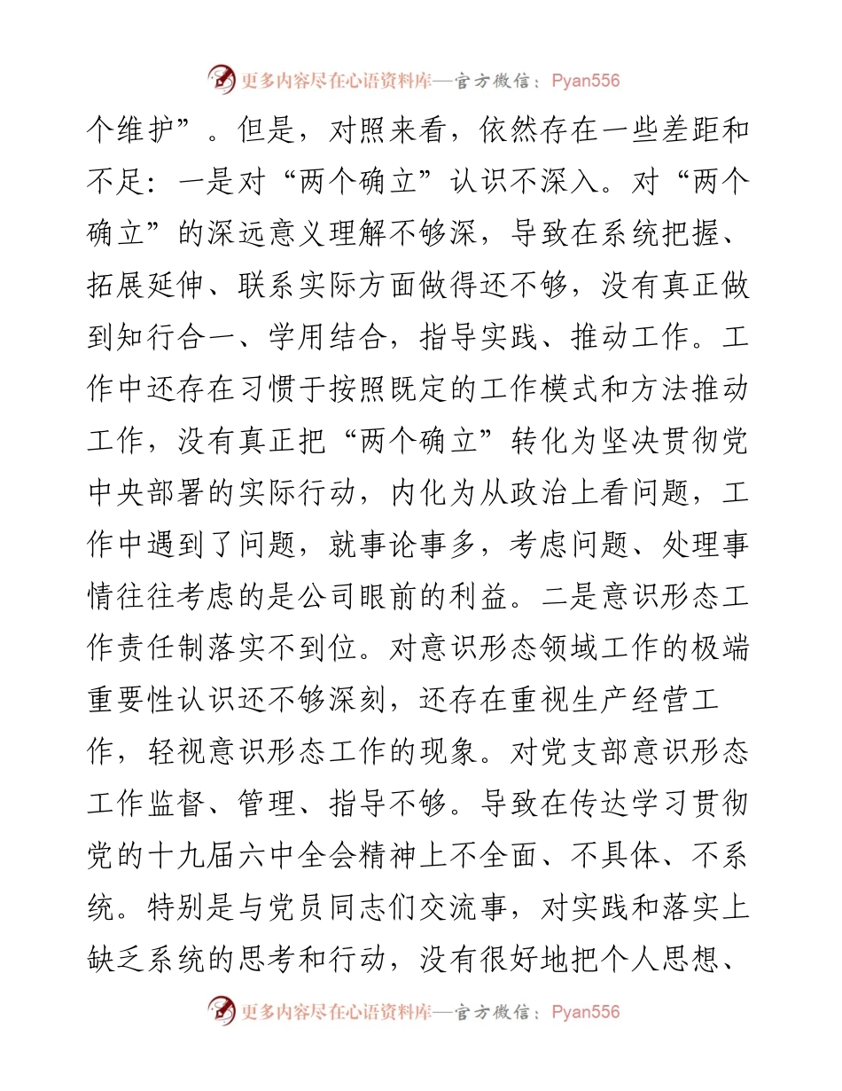 国企业副总经理党史学习教育五个带头专题民主生活会对照检查材料.docx_第2页