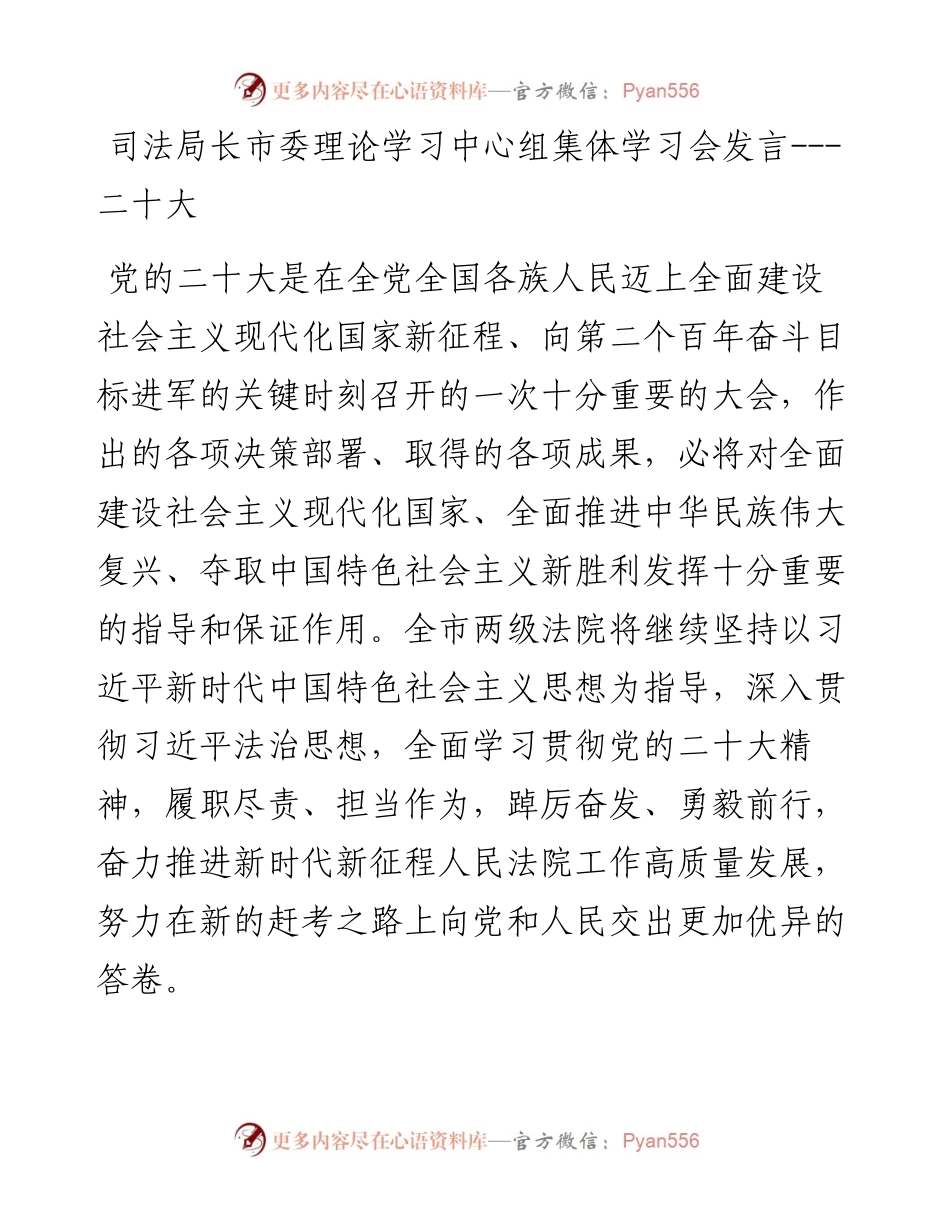 司法局长市委理论学习中心组集体学习会发言---二十大.docx_第1页