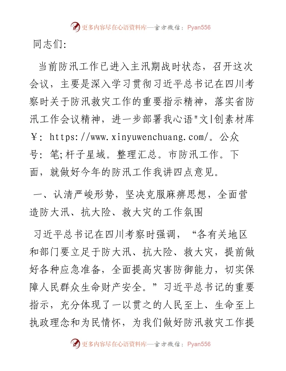 在全市防汛工作会议上的讲话_4.docx_第1页
