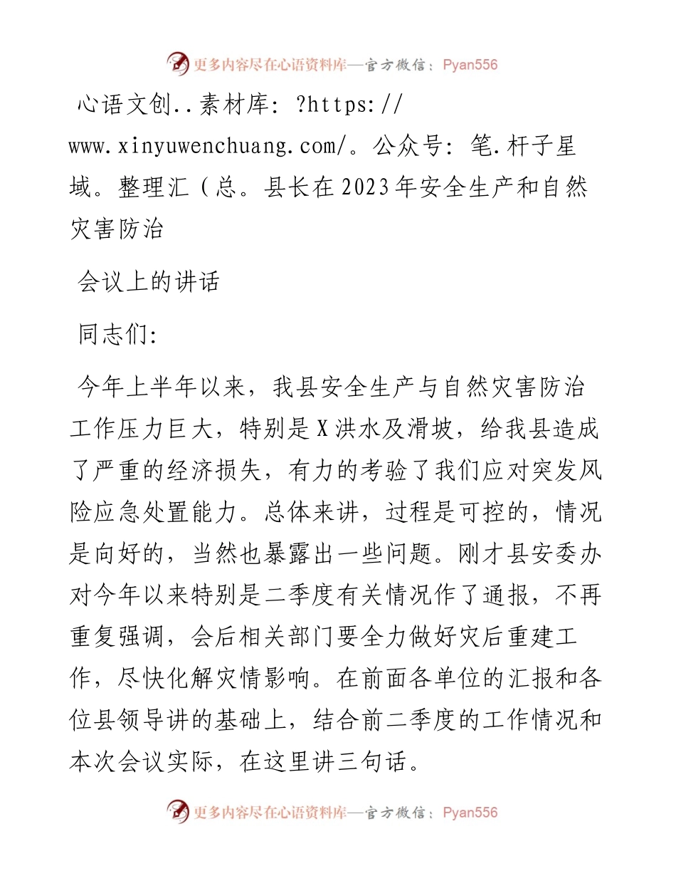 县长在2023年安全生产和自然灾害防治会议上的讲话.docx_第1页