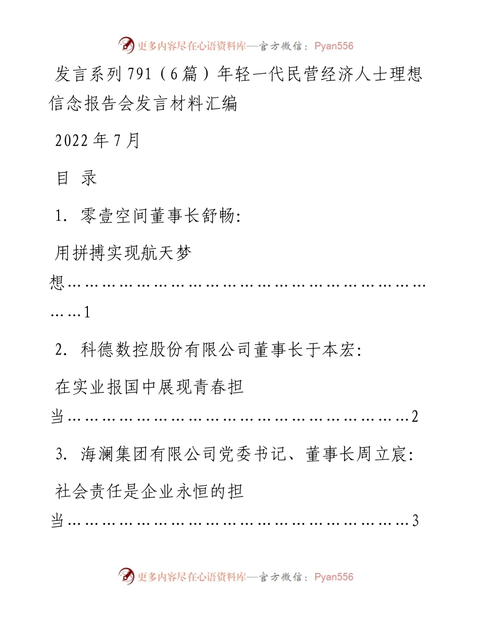 发言系列791（6篇）年轻一代民营经济人士理想信念报告会发言材料汇编.docx_第1页