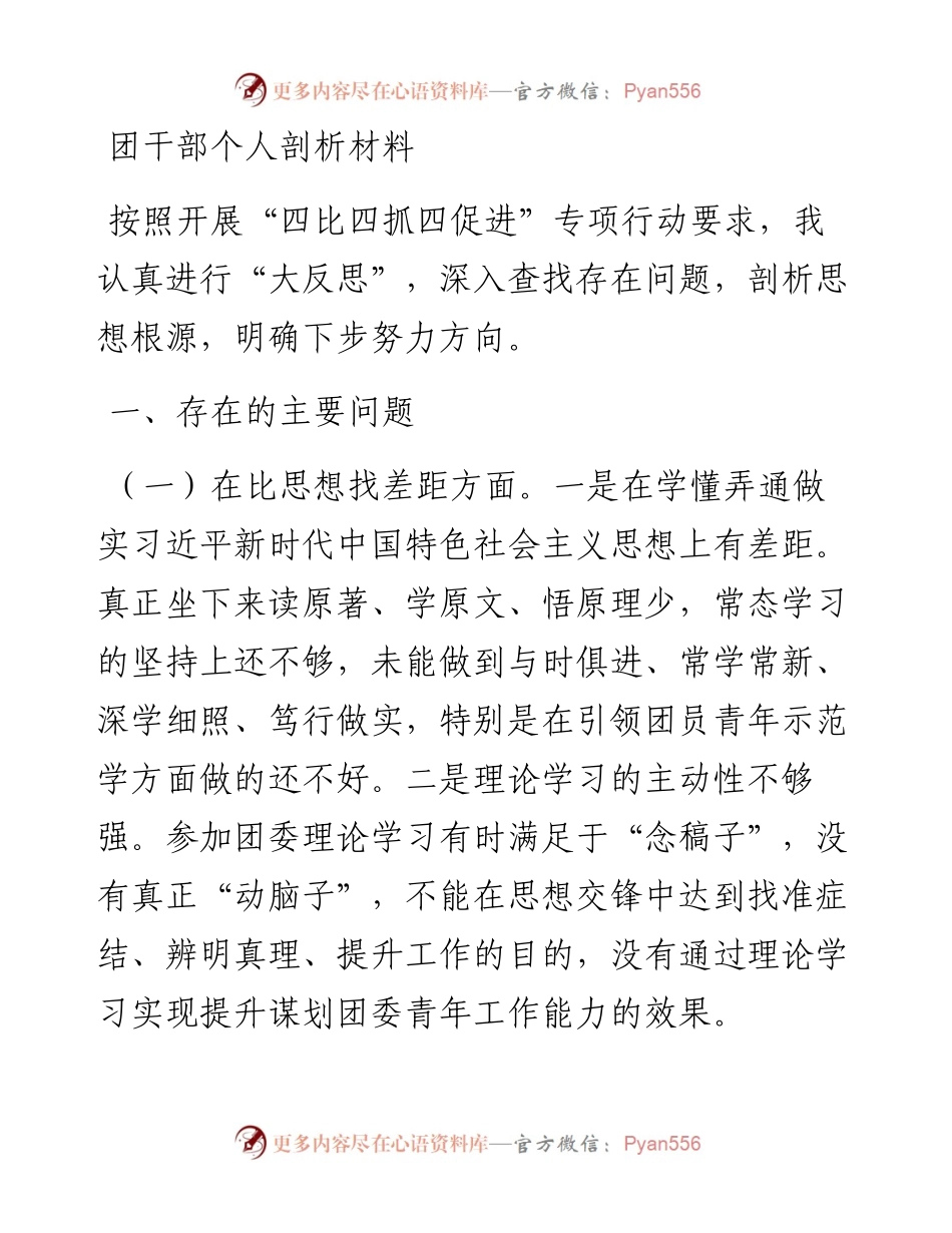 团干部组织生活会个人剖析材料.docx_第1页