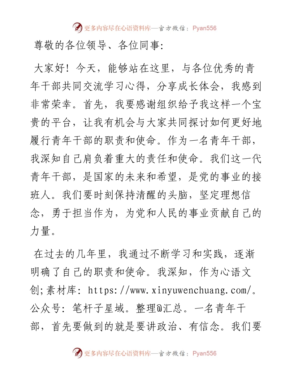 在优秀青年干部交流会上的发言.docx_第1页