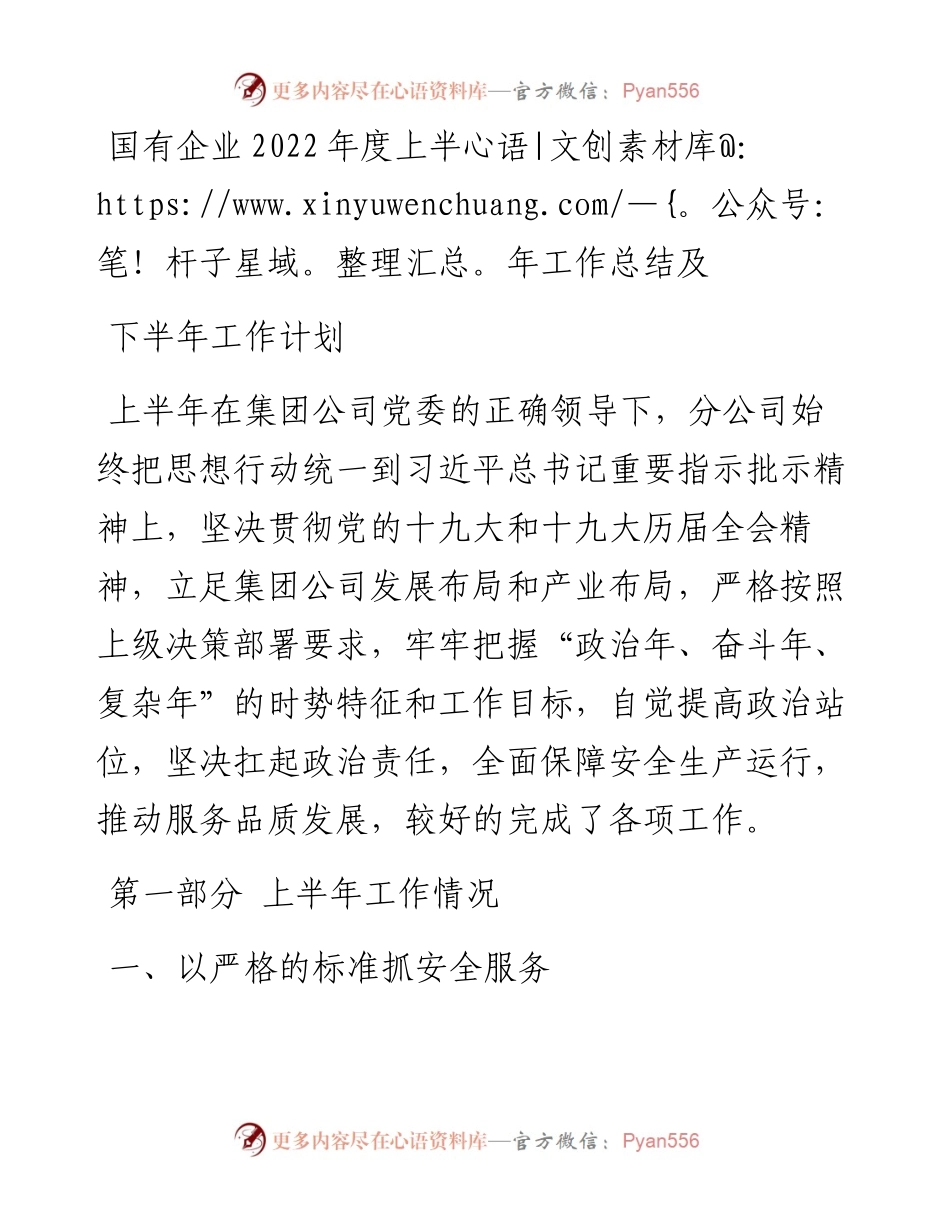 国有企业度上半年工作总结及下半年工作计划.docx_第1页