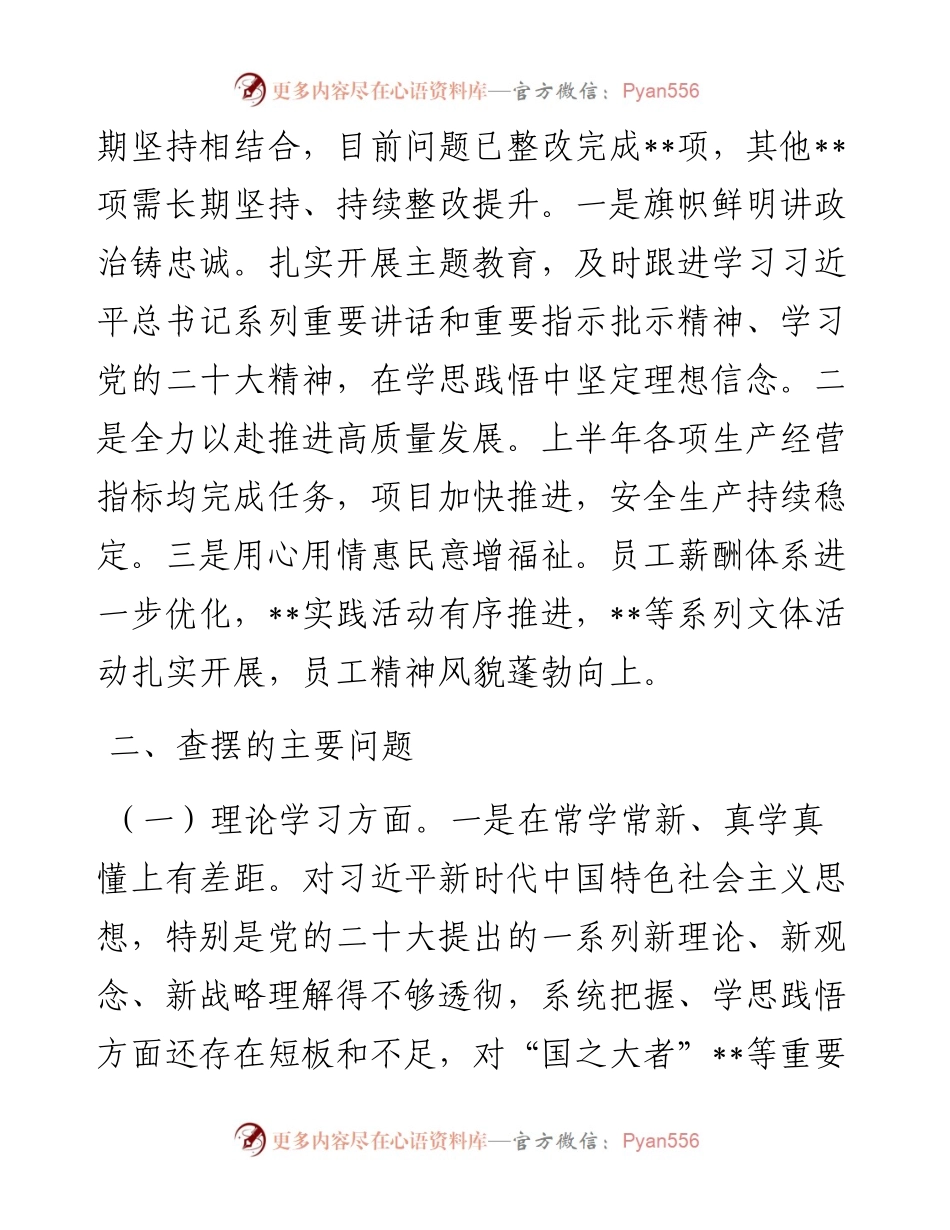 国企党委领导班子主题教育专题民主生活会对照检查材料.docx_第2页