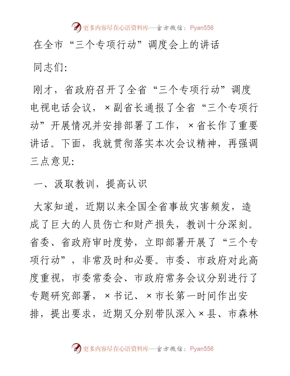 在全市“三个专项行动”调度会上的讲话.docx_第1页