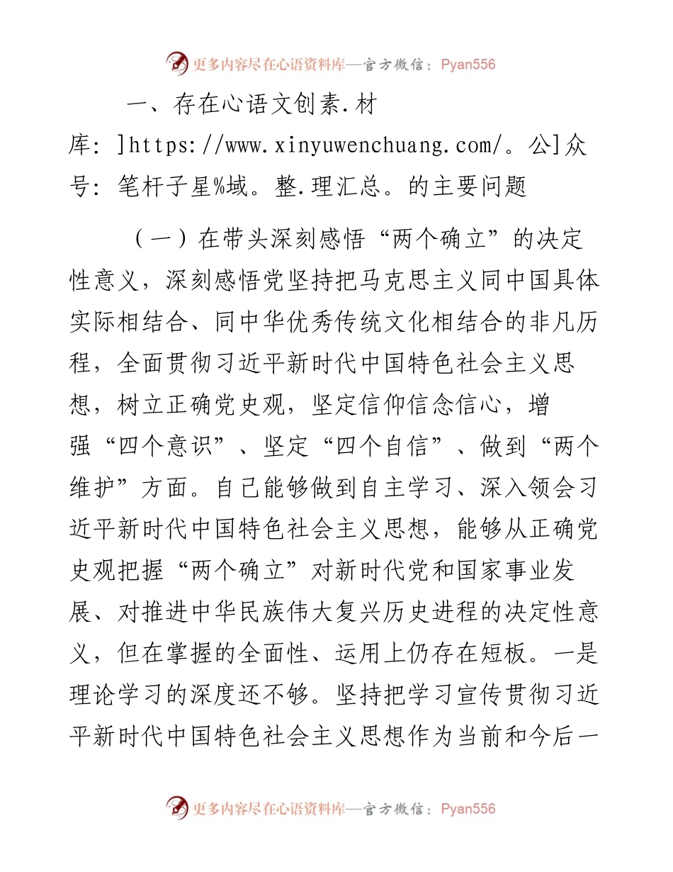国资委副主任党史学习教育专题民主生活会五个方面对照检查材料.docx_第2页