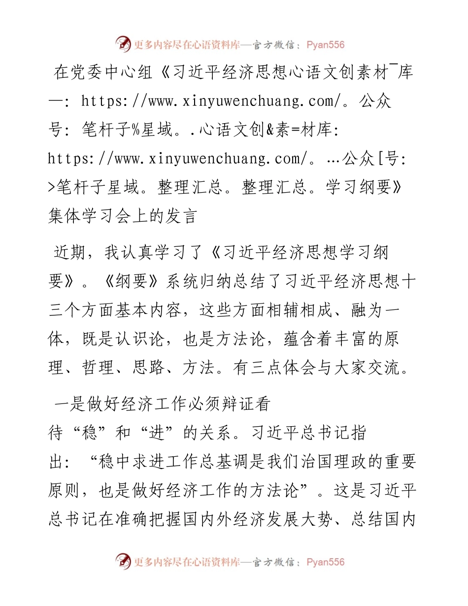 在党委中心组《习近平经济思想学习纲要》集体学习会上的发言.docx_第1页
