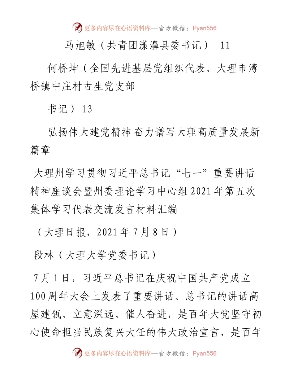 发言系列518（8篇）大理州学习贯彻习近平总书记“七一”重要讲话精神座谈会暨理论学习中心组学习代表交流发言材料汇编.docx_第2页