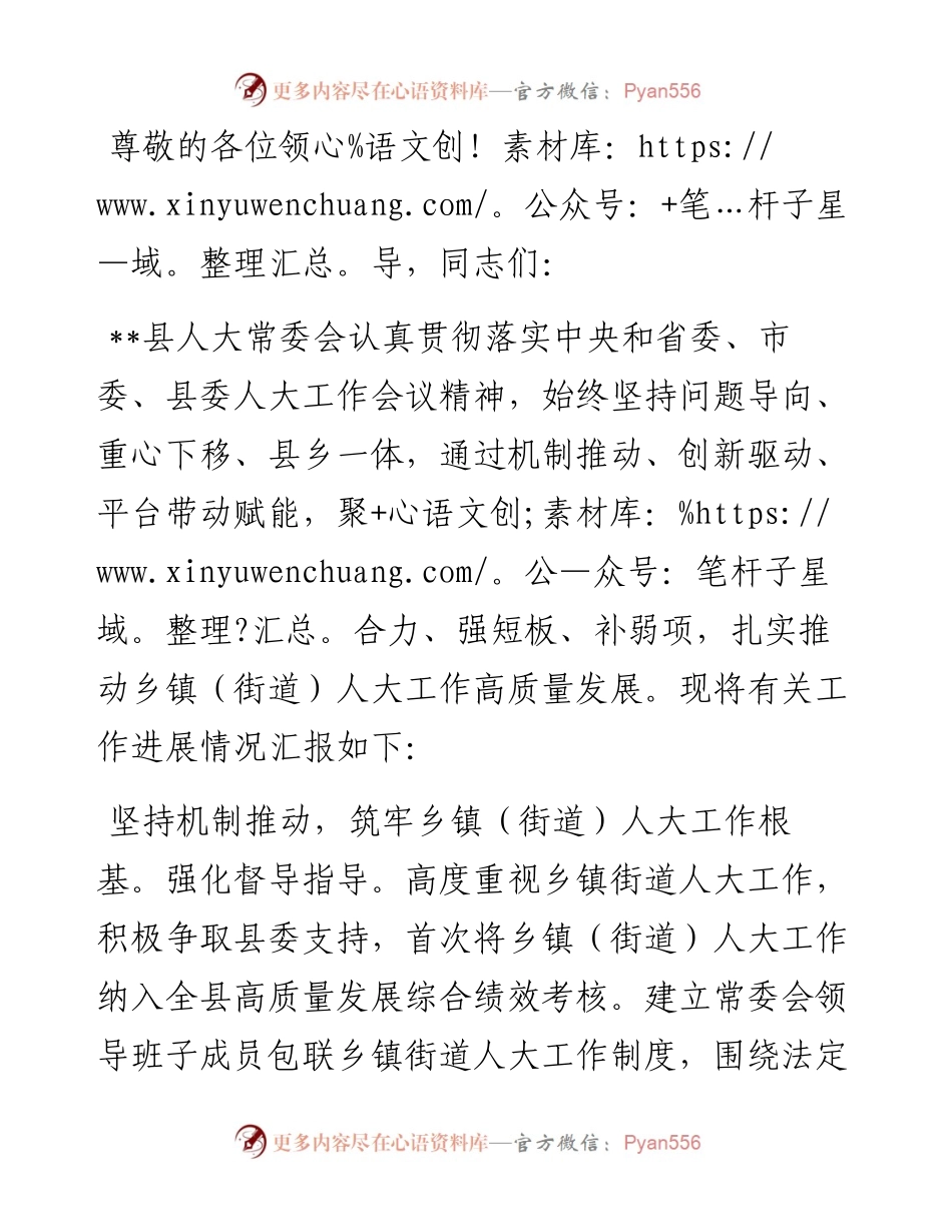 在2024年乡镇（街道）人大工作高质量发展推进会上的汇报发言.docx_第1页