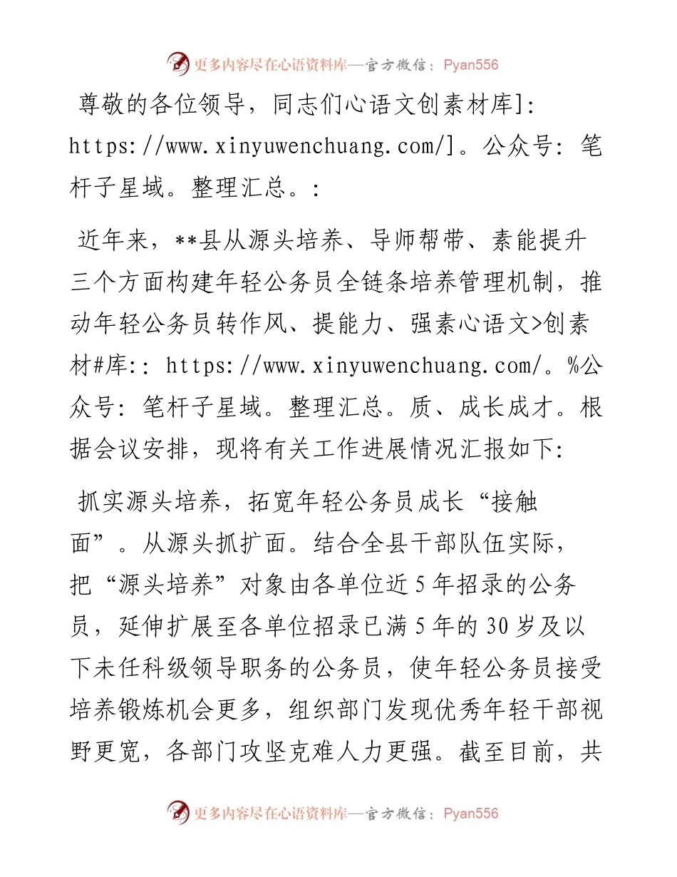 在全市年轻公务员成长成才工作专题推进会上的汇报发言.docx_第1页