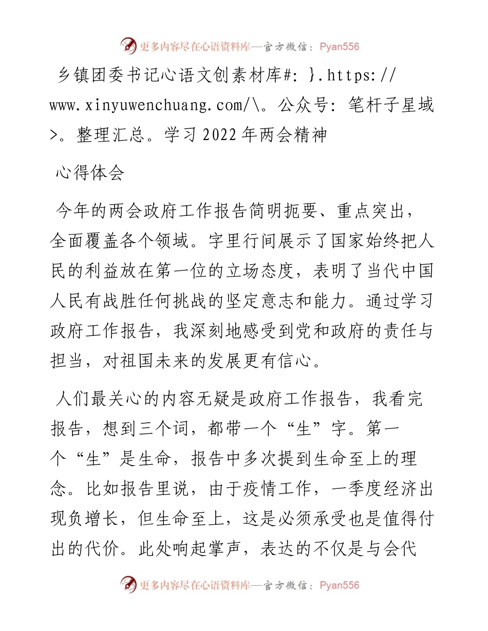 团委书记学习两会精神心得体会 (乡镇).docx_第1页