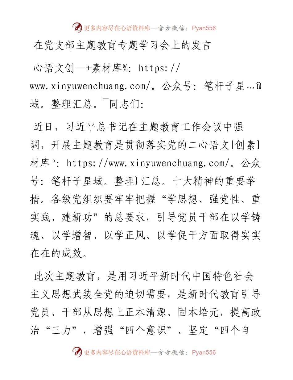 在党支部主题教育专题学习会上的发言.docx_第1页