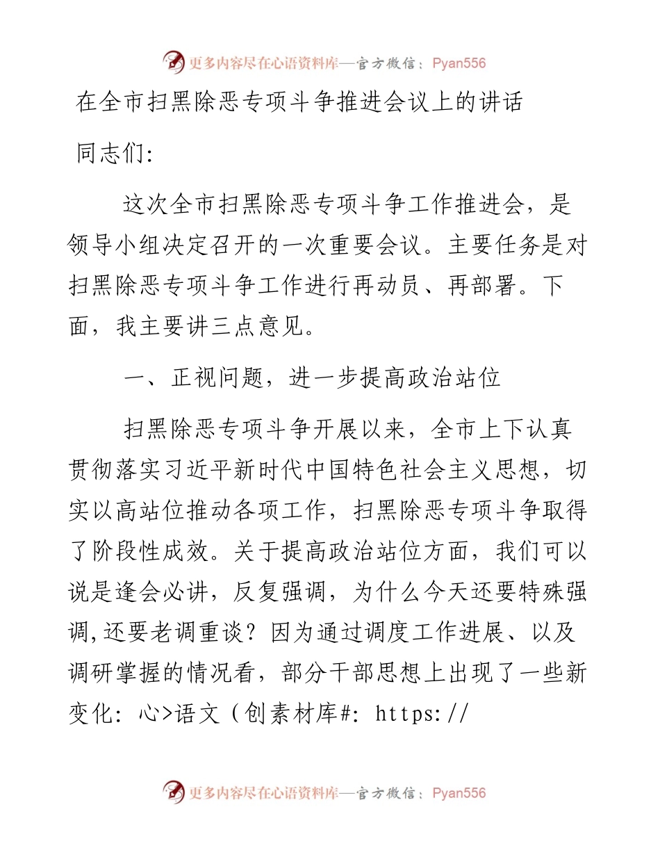 在全市扫黑除恶专项斗争推进会议上的讲话.docx_第1页