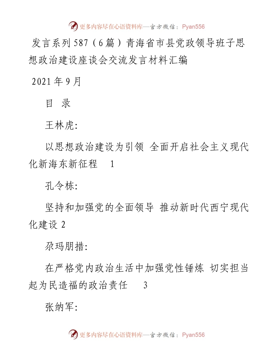 发言系列587（6篇）青海省市县党政领导班子思想政治建设座谈会交流发言材料汇编.docx_第1页