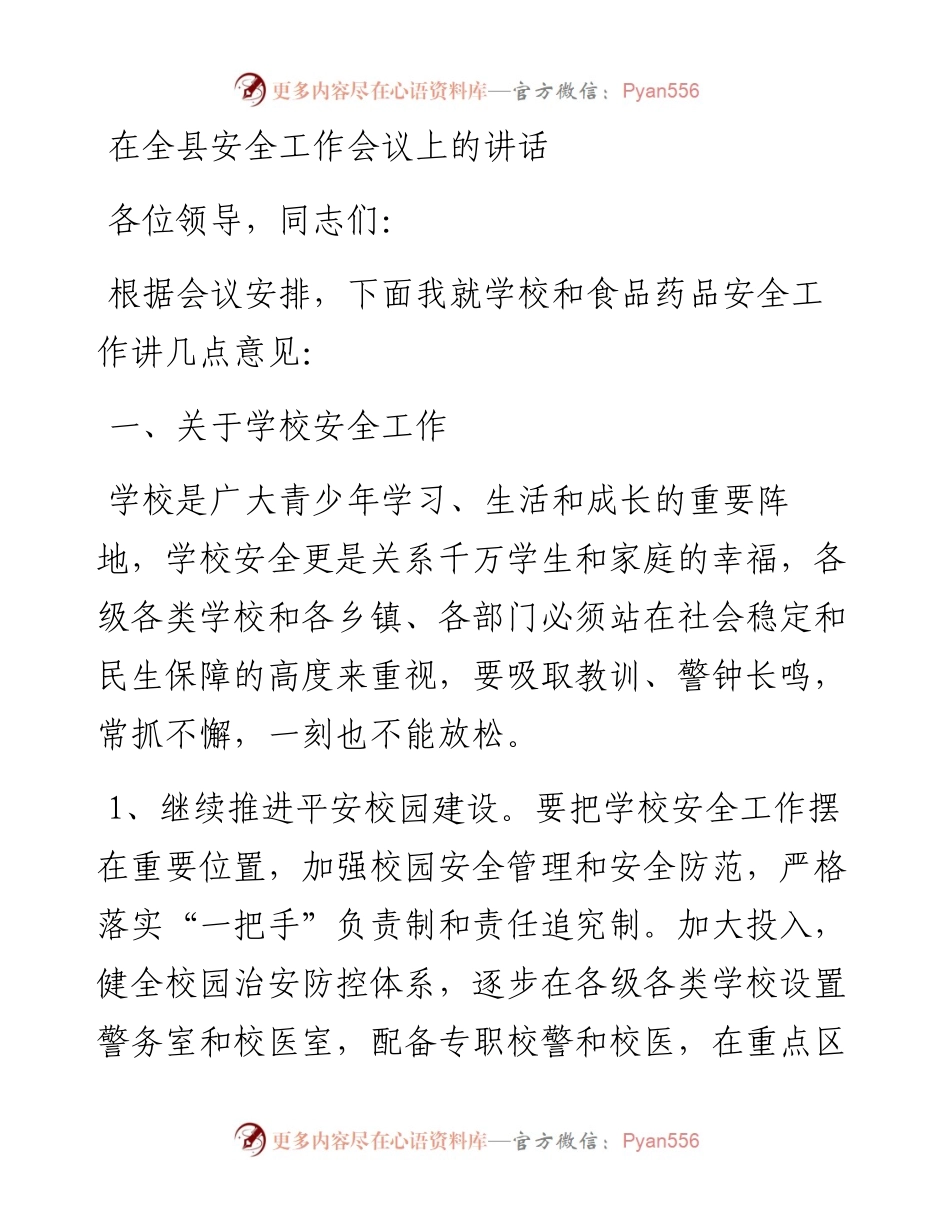在全县安全工作会议上的讲话.docx_第1页