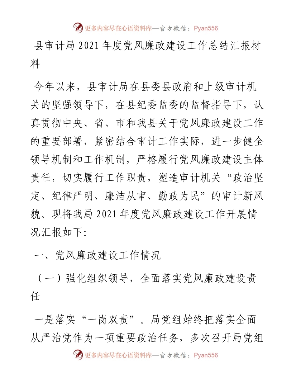 县审计局度党风廉政建设工作总结汇报材料.docx_第1页