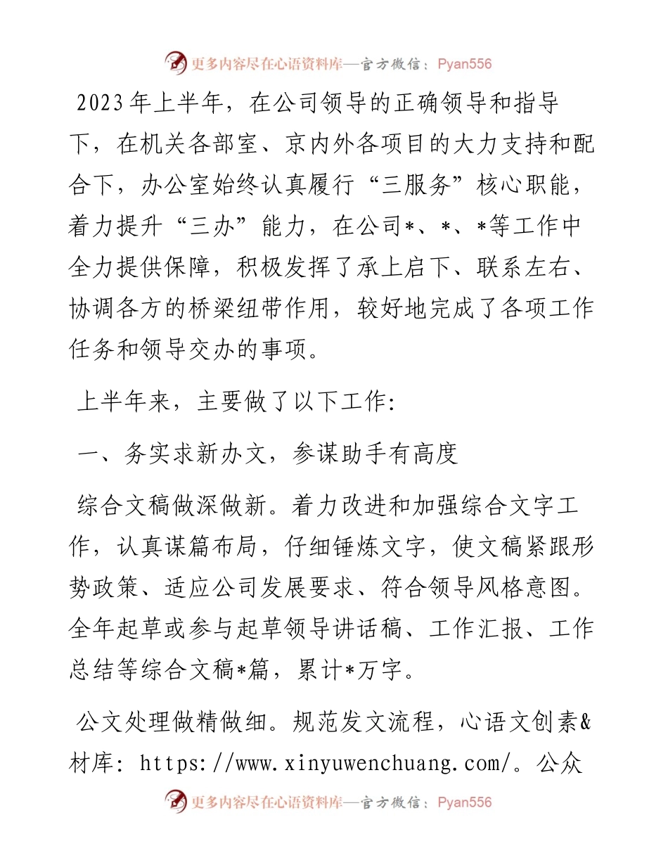 国企办公室2023年上半年工作总结.docx_第1页