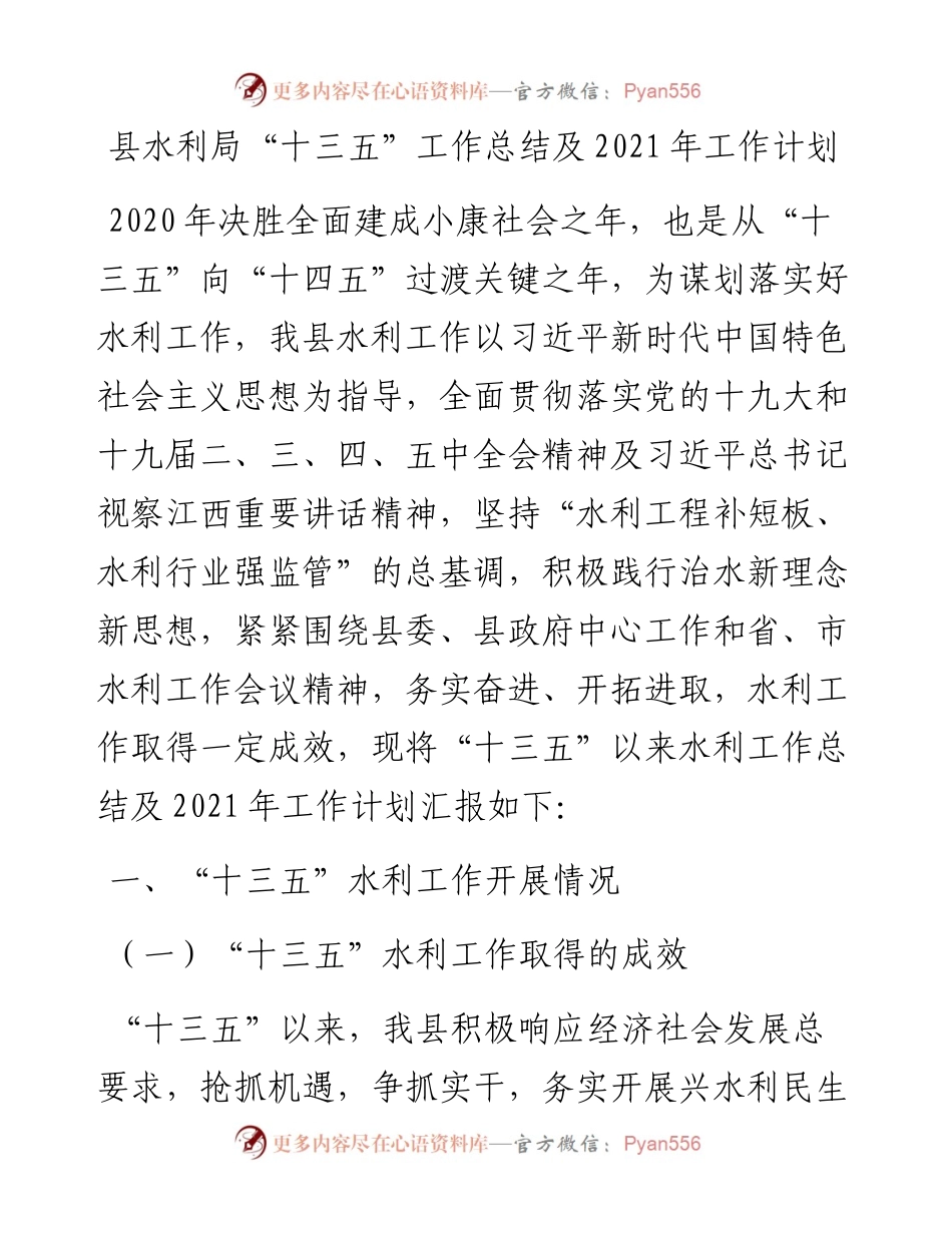 县水利局“十三五”工作总结及工作计划.docx_第1页