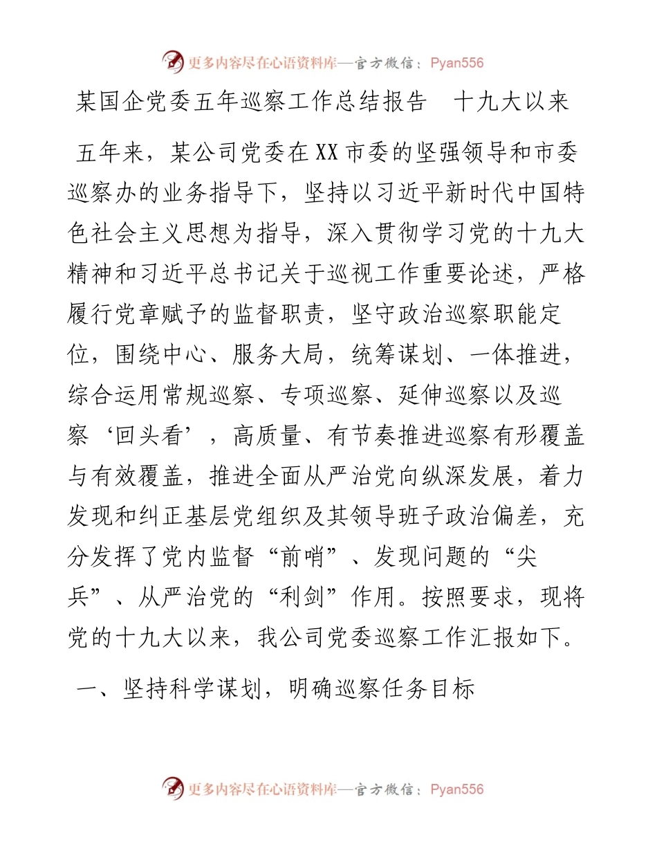国企党委五年巡察工作总结报告.docx_第1页