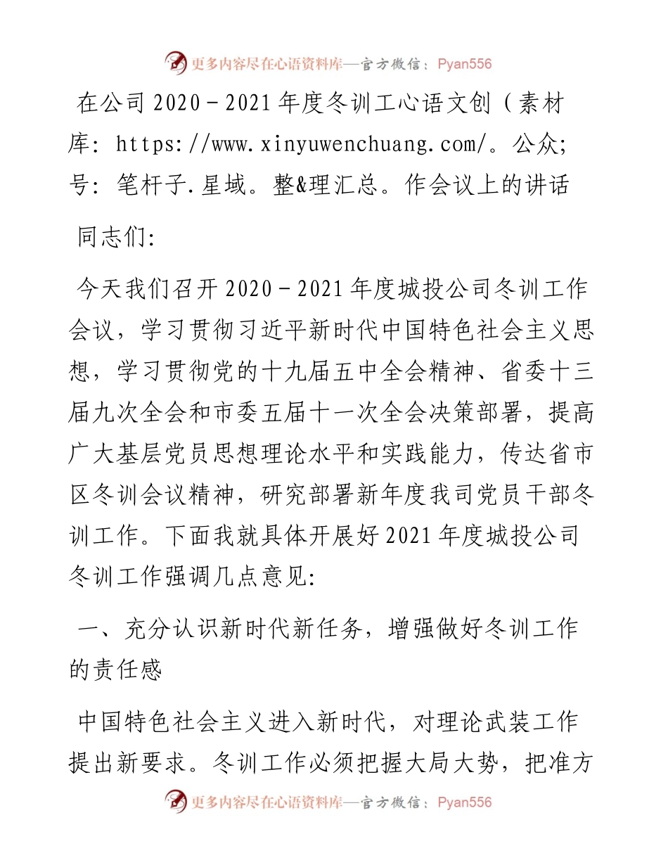 在公司-度冬训工作会议上的讲话.docx_第1页
